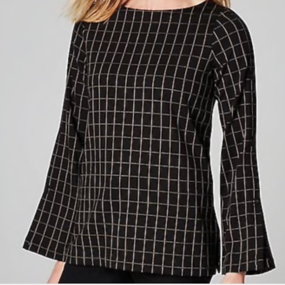 NWT J. Jill Black/Tan Ponte Shirt Size Small Petite Button Sleeved Top